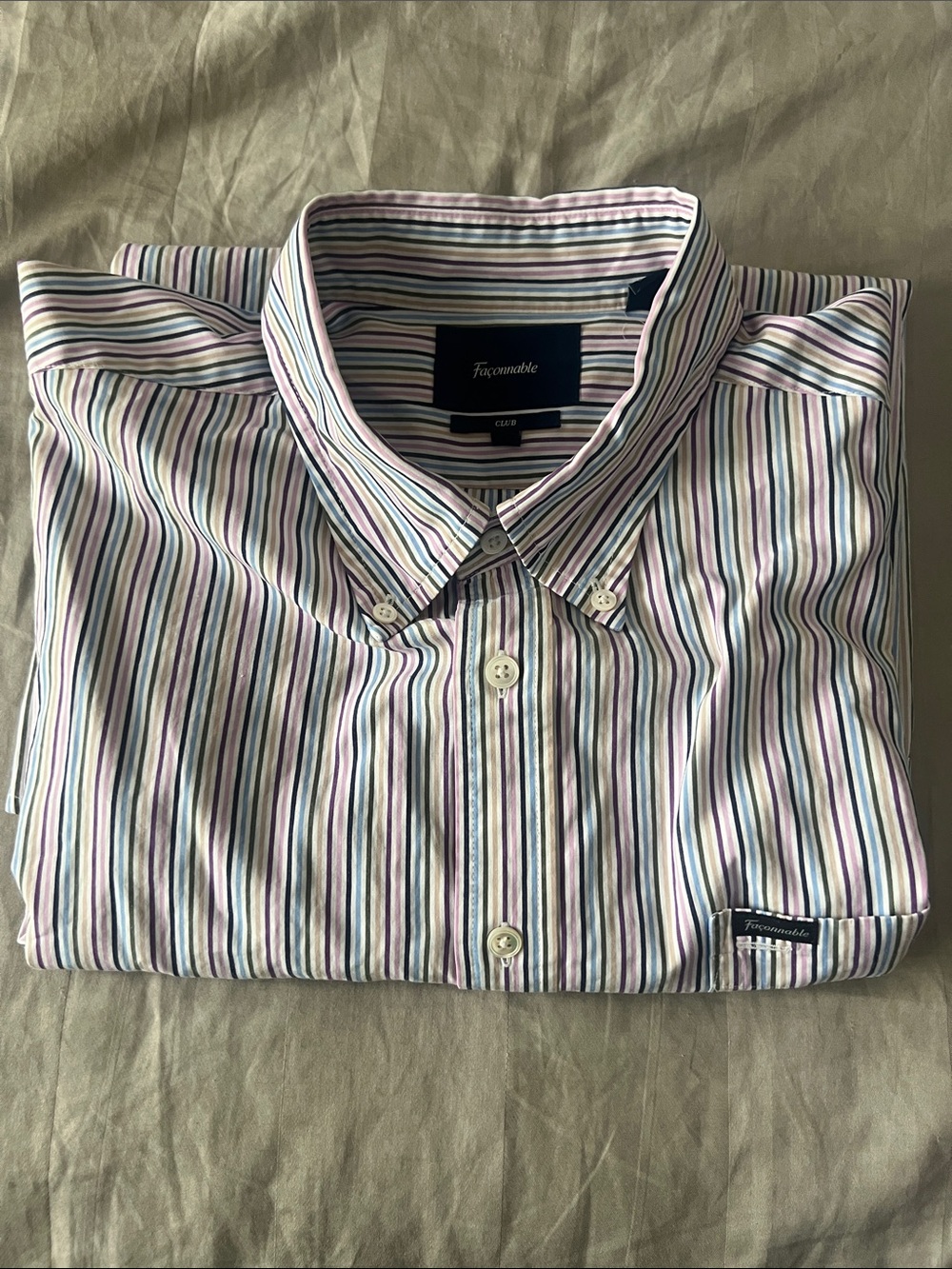 Faconnable Striped Button-Down Shirt in White with Blue & Pink Stripes